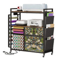 Rolling Craft Organizer and Storage Compatible with Cricut Machine Cart - color: Rustic Brown (Strawberry Thief)