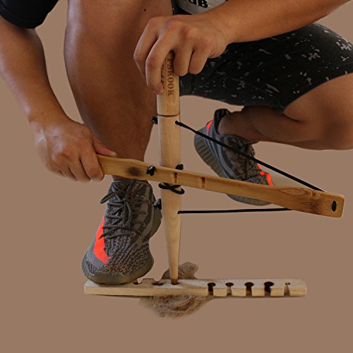 PSKOOK Bow Drill Kit Fire Starter, Primitive Wood, Survival Practice Friction Fire Tool for Scout Outdoor Activity Teaching, Outward Bound Training, Wildness Survival Beginner - color: Single-Player Edition+Fire Starter