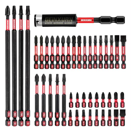 GEINXURN Impact Tough Magnetic Mixed 45Pack Insert Driver Bits, S2 Alloy Steel Screwdriver Power Bits Set with 1Pcs Impact Magnetic Bit Holder - size: Mixed-45Pcs