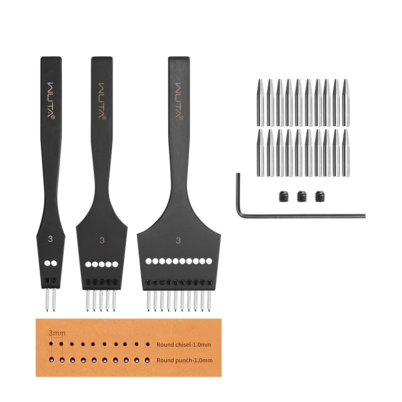 WUTA Leather Stitching, 3nd Removable Leathercraft Tool (3nd 3mm- 2+5+10 Hole, Leather Stiching Punch) - color: 3nd 3mm- 2+5+10 Hole, size: Leather Stiching punch