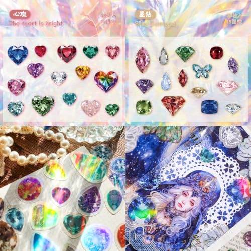 180 Pcs Colorful Gemstone PET Stickers, Crystal Diamond Decals Set - color: Colored Gemstone Series