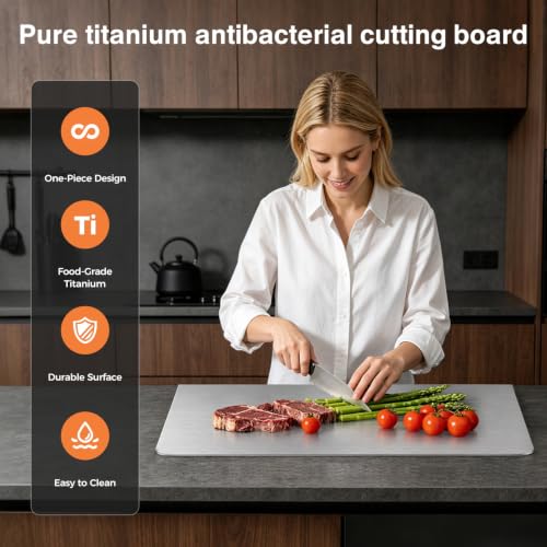 Titanium Cutting Boards for Kitchen, Double-sided non-toxic Pure Titanium Cutting Board, Dishwasher Safe Chopping & Kneading Board for Meat, Fruits, Vegetables & Baking,16 * 12 - size: 16"L x 12"W