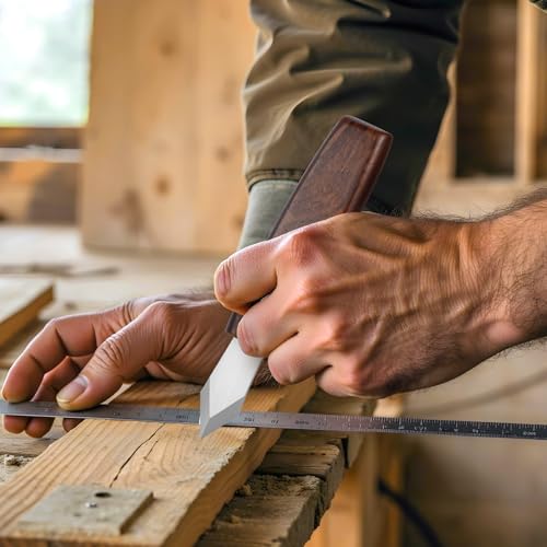 Carving Marking Knife Woodworking Scribing Knife Premium Quality Double Beveled Sharp Blade Professional Wooden Handle Striking Cutter Wood Marking Scribe Gauge Tool with Leather Sheath