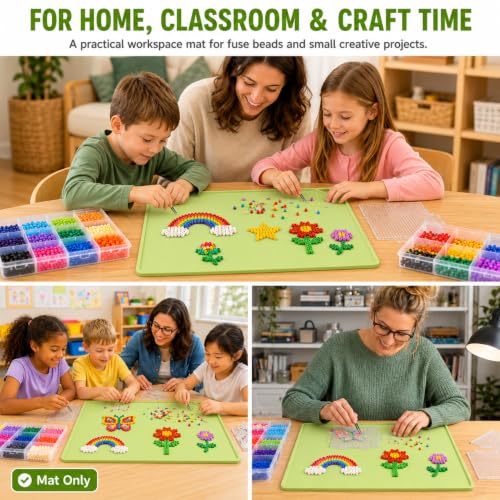 Large Fuse Bead Pegboard Mat 18.9 x 15 in, Silicone Craft Tray - color: Green