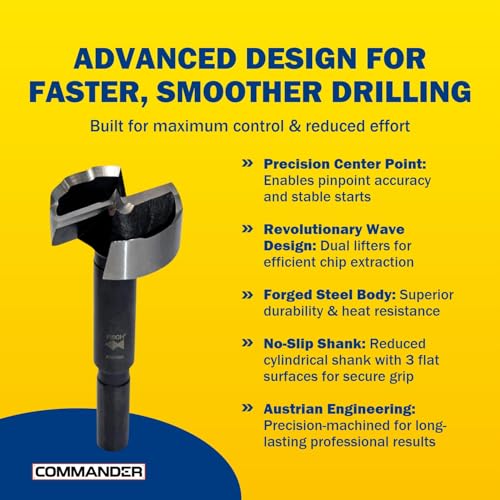 Forstner Drill Bit Black Shark Forged Steel for Woodworking Size:1-1/16 in - size: 1-1/16 in