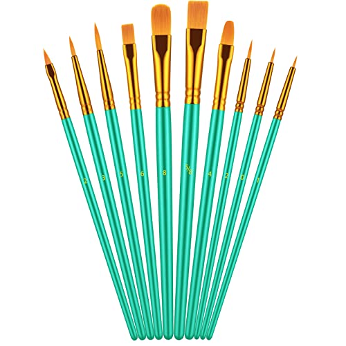 Artstorys 10Pcs Paint Brush Set, Small Round Detail Tips, Green - color: Green,nickel