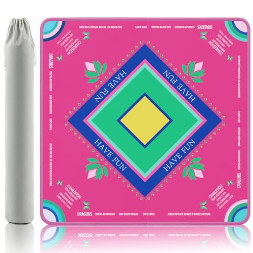 Magenta Mahjong Mat for Table 32.4" x 32.4", Lotus & Butterfly - color: Magenta