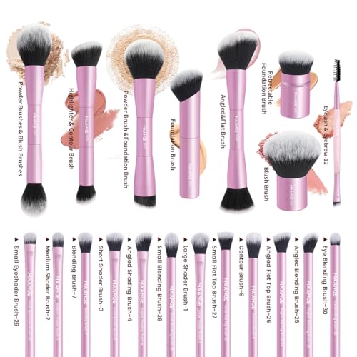 MAANGE 20 PCS Foundation Makeup Brush Set, Double-ended Kabuki Contour Brush for Liquid Powder Concealer Blending Blush Buffing Makeup Tools (Pink) - color: 20 Pcs - Pink, size: Full Brush Set