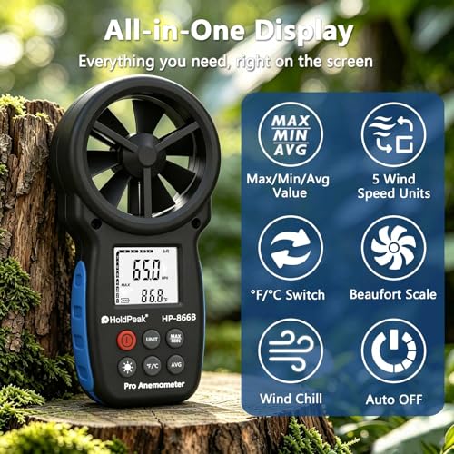 866B Digital Anemometer, Handheld Wind Speed CFM Meter [2 PCS] - color: 866B (2 PC)
