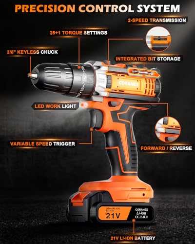 21V Cordless Drill Set with Case | Easy to Control & Lightweight - size: Standard Kit