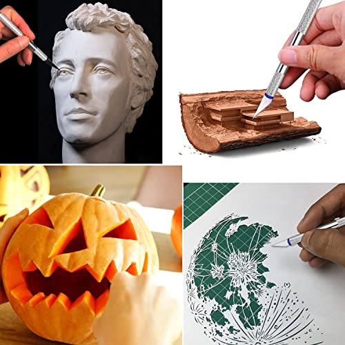 21 Pieces Precision Hobby Craft Knife Set,Razor Sharp Knives for Scrapbooking,Stencil,Art Modeling,Sculpture,Wood Leather,Halloween Pumpkin Carving,Fine Point,Scoring,Chiseling Blade