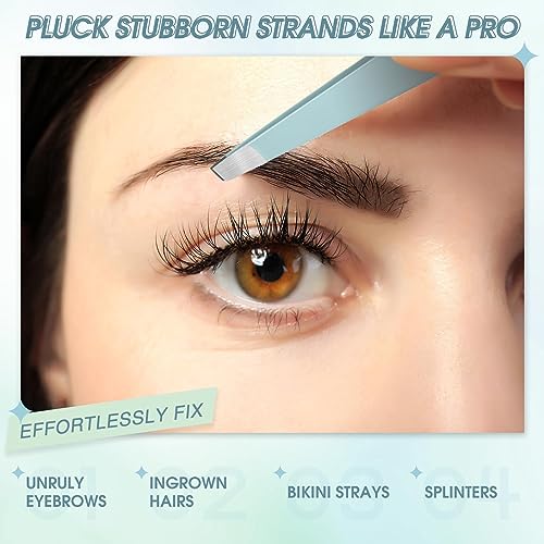Mudder 12 Pcs Eyebrow Tweezers Set for Facial Hair in Bulk - color: Light Blue