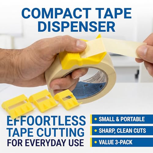 3Pcs Compact Tape Dispenser Set - Handheld Portable Tape Cap Dispenser with Precision Cutting Guide for Masking and Painter's Tape, Ideal for DIY Crafts, Gift Wrapping & Labeling