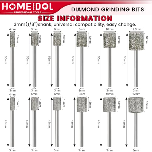 24PCS 46Grit 150Grit Diamond Grinding Bit for Dremel Bits 1/8" Shank - size: 46+150Grit 24Pcs 1/8'' Shank