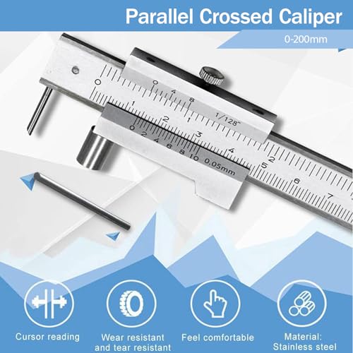 Vernier Caliper, Parallel Crossed Caliper, 0-200mm Stainless Steel Vernier Scribing Caliper Marking Gauge with Carbide Scriber/Needle Parallel Marking Gauge Vernier Caliper