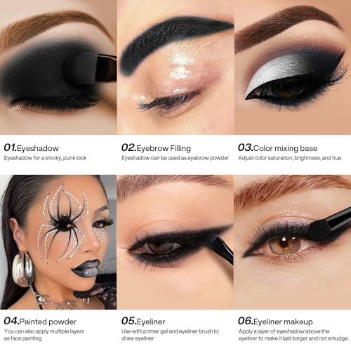 DE'LANCI Single Black Eyeshadow Palette, Matte Eyeshadow Eyes Goth Smokey Makeup, Long Lasting Blendable Single Dark Eye Shadow Pallet, for Smoky SFX Halloween Makeup Eyeliner Face Body Paint, #01 - color: black