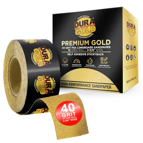 Dura-Gold Gold PSA Longboard Sandpaper, 40 Grit, 20 Yard Roll, 2-3/4" Wide - size: 40-Grit