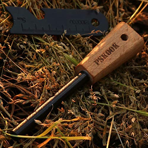 PSKOOK Bow Drill Kit Fire Starter, Primitive Wood, Survival Practice Friction Fire Tool for Scout Outdoor Activity Teaching, Outward Bound Training, Wildness Survival Beginner - color: Single-Player Edition+Fire Starter