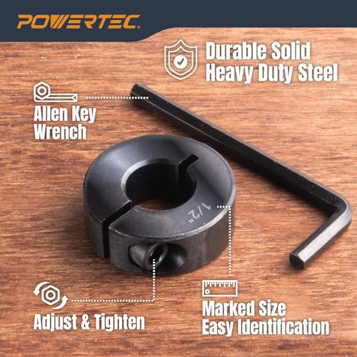 POWERTEC 7-Piece 1/8"-1/2" Split Ring Drill Bit Stop Collar Set (71491) - style: 7PC Imperial Drill Stop Set (1/8"-1/2")