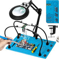 Helping Hands Soldering Station, 10X 30X Magnifying Glass with Light - color: Blue, size: 10.65×15.4-Inch(30X&10X)