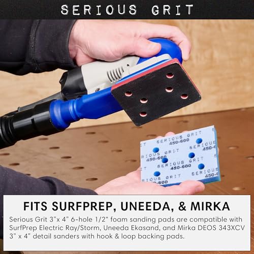 Serious Grit - 3x4 1/2" Foam Sanding Pads - 120-150 Grit Finish - 10 Pack - size: 120-150 Grit, style: 12.7mm Foam