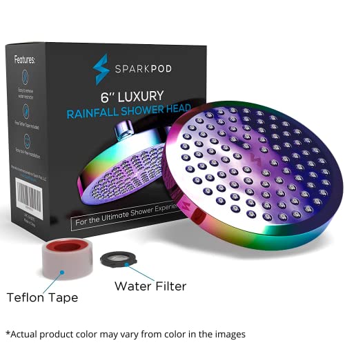 SparkPod Rain Shower Head, 6 Inch Round, Radiant Rainbow Finish - color: Radiant Rainbow, style: 6 Inch Round