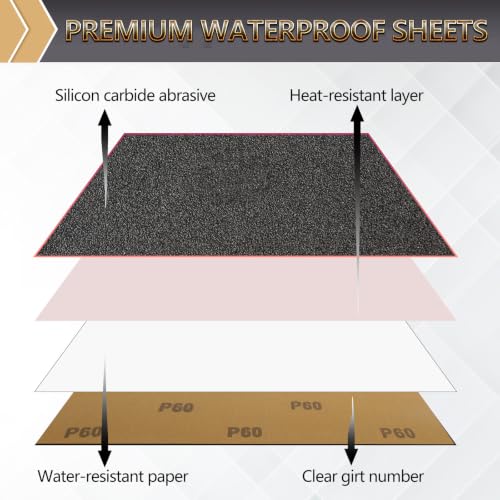12-Sheet Premium Wet Dry Sandpaper Assortment Fine, 9 x 11 Inch - style: MixGrit 12Pcs
