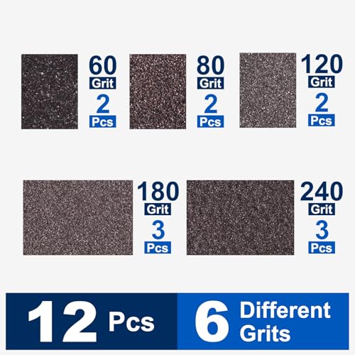 12Pcs 60-240Grit Sanding Sponges, Wet Dry Sanding Blocks - size: 60/80/120/180/240Grit