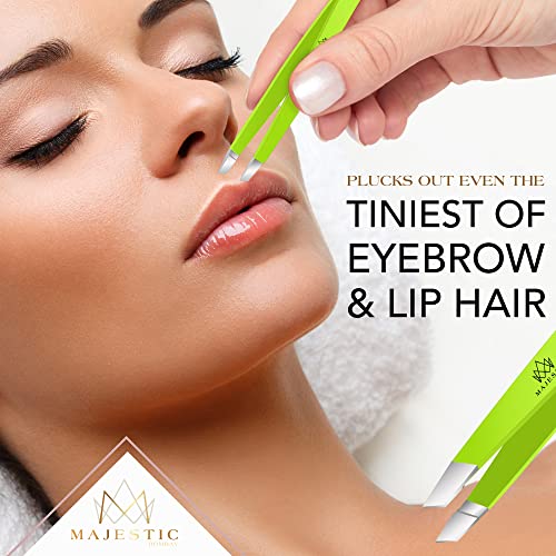 Majestic Bombay Precision Tweezers Set, Fine Point, Slant, Women and Men - color: Green