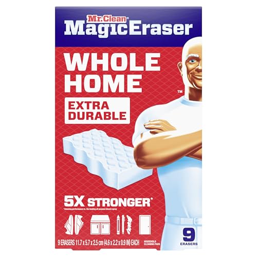 Mr. Clean Magic Eraser Sponge, All Purpose Cleaner, Cleaning_Scrubber, Wall, Sneaker,Kitchen,Bathroom,Shower Cleaner,Cleaning Supplies,Melamine Sponge,Cleaning Pads,Extra Durable, 9 Count (Pack of 2) - size: 9 Count (Pack of 2), style: Upgraded Version