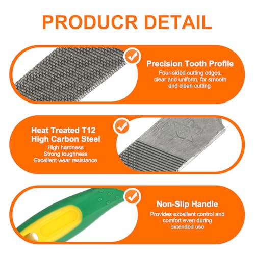 HARFINGTON Flat Thin Cut File 8" Double Cut Teeth High Carbon Steel Hand Rasp File with Plastic Handle for Metal Wood Deburring Removing - size: 8", style: Thin