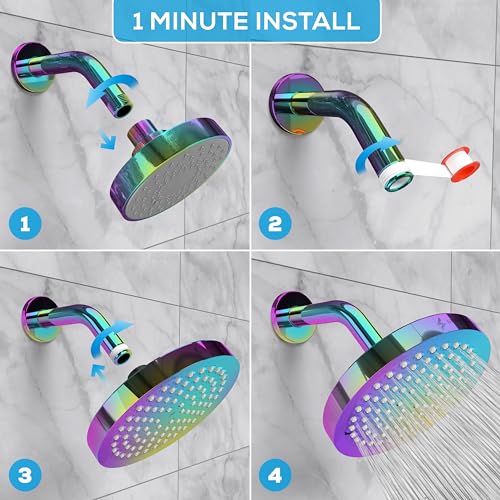 SparkPod Rain Shower Head, 6 Inch Round, Radiant Rainbow Finish - color: Radiant Rainbow, style: 6 Inch Round