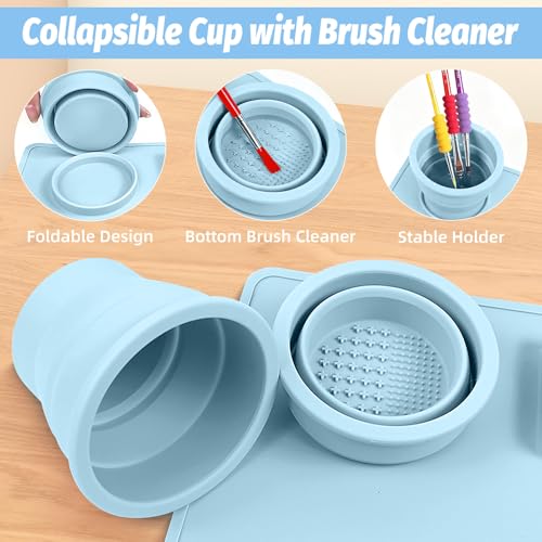 Silicone Painting Mat, 23.6x15.8in Art Craft Mat with Brushes - color: Blue