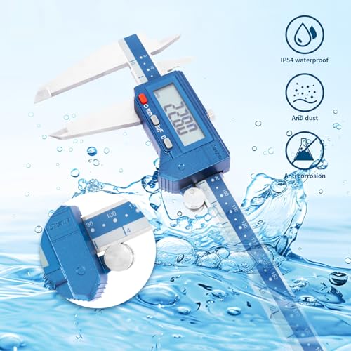 Dasqua Digital Caliper 12", IP54 Stainless Steel Water Resistant Caliper with Large LCD Display and Storage Case, Easy Switch Between Inch/Metric/Fraction, Accuracy 0.001'', Precision Measuring Tool - size: 0-12"