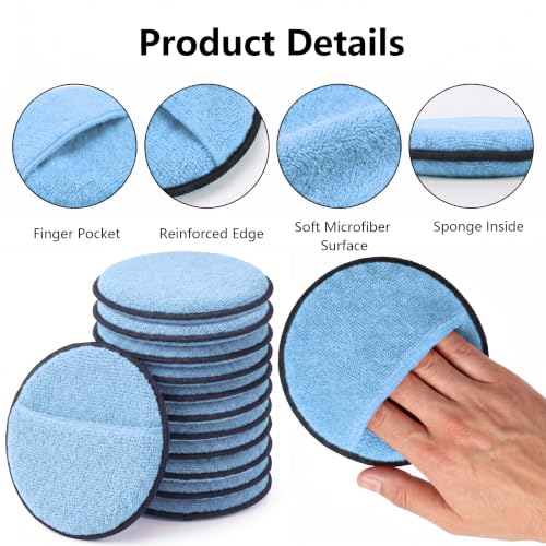 12Pcs 5-Inch Microfiber Foam Wax Applicator Pads with Finger Pocket - color: Blue, size: 12pcs