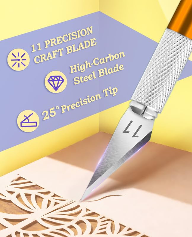 DIYSELF Craft Knife Set with 20#11 Exacto Knife Blades, 6" Metal Ruler - color: Gold-20pcs