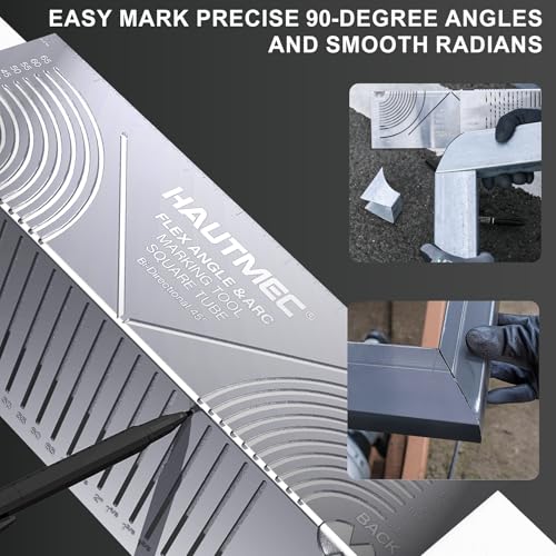 HAUTMEC Flex Angle & Arc Marking Tool, Multi-functional Square Tube Scriber for Square Tube, Right Angle Ruler with 5 PCS Marking Pen (Small Size 20-65) - HT0457 - style: Small Size