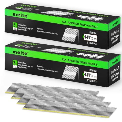 meite 15 Gauge Angled Finish Nails 1-1/4 Inch 34 Degree Galvanized 4,800PCS - size: 1-1/4" Leg, style: 2 Boxes (4,800PCS)