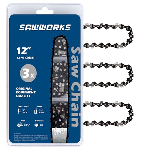 SawWorks 12 Inch Chainsaw Chain 3/8" LP Pitch .043" Gauge 46 Drive Links - size: 12" 3/8"LP .043" 46DL-GermanSteel *3Pcs