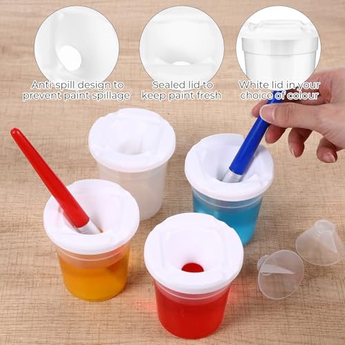 24 Packs No Spill Paint Cups with Lids Reusable Plastic Paint Water Cup for Painting, School, Classroom, Art Crafts Supplies