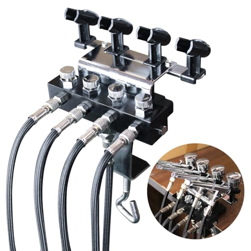 OPHIR Airbrush Holder with 5X Air Hoses & 4-Way Airbrush Splitter Manifold - size: with 5pcs of air hose