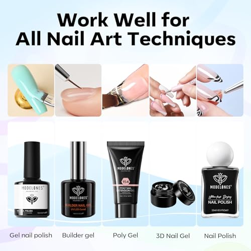 Modelones Nail Art Brushes, Gel Polish Liner Clean up Carving Dotting Tools - color: A-Blue-1