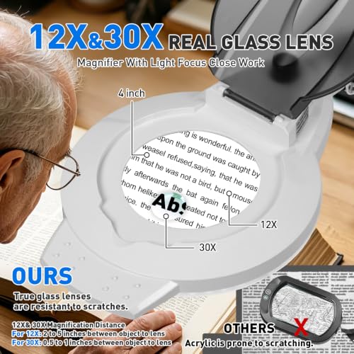 KIRKAS LED Magnifying Lamp with Clamp, 2,200 Lumens Dimmable 28in 12X 30X - color: White 28in Magni-attach
