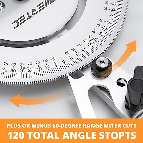 POWERTEC 71143 Deluxe Miter Gauge for Table Saw | Miter Guide with 120 Angle Stops, Silver - style: 120 Angle Stop Miter Gauge