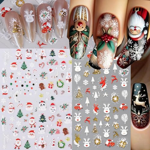 3 Sheets Christmas Nail Stickers for Nail Art, 5D Self-Adhesive Nail Decals - color: Christmas C