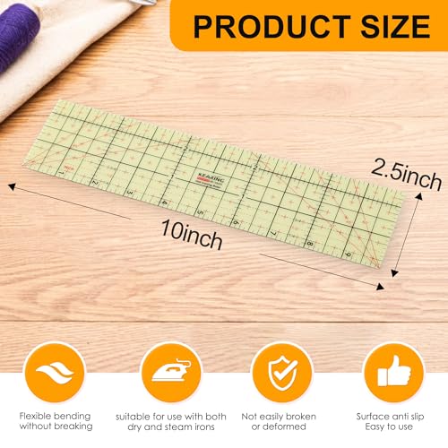 Hot Hem Ruler, 10x2.5inch Rectangular Ironing Ruler, Heat Resistant, Non-Slip, Sewing Tools for Quilting, Patchwork, DIY Craft Supplies - size: 10x2.5 inch (Single)