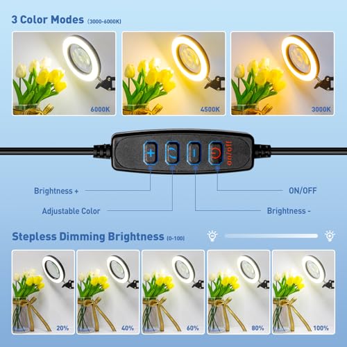 HITTI 10X Magnifying Glass with Light, 1,800 Lumens Stepless Dimmable - color: Black, size: 10X 9.06 INCH Base & Clamp