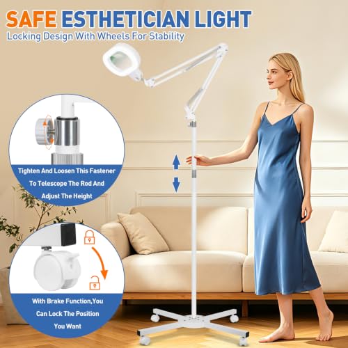 Floor Magnifying Glass with Light, 4 Wheel Stable Stand Base 12X - color: White