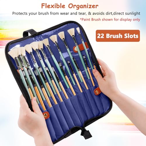Stand Up Paint Brush Holder Case, 22-Slot Paintbrush Storage Bag Pop-Up - color: Navy, size: Large 6*13.5"