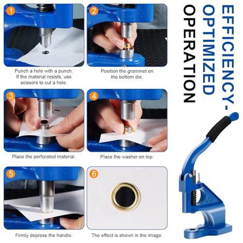 Eyelet Hole Punch Kit Grommet Tool Kit Hand Press Heavy Duty Eyelet Grommet Machine with 3 Grommet Setting Dies & 3 Hole Punching Dies and 3000Pcs Silver & Golden Eyelets and Grommets 6/10/12mm